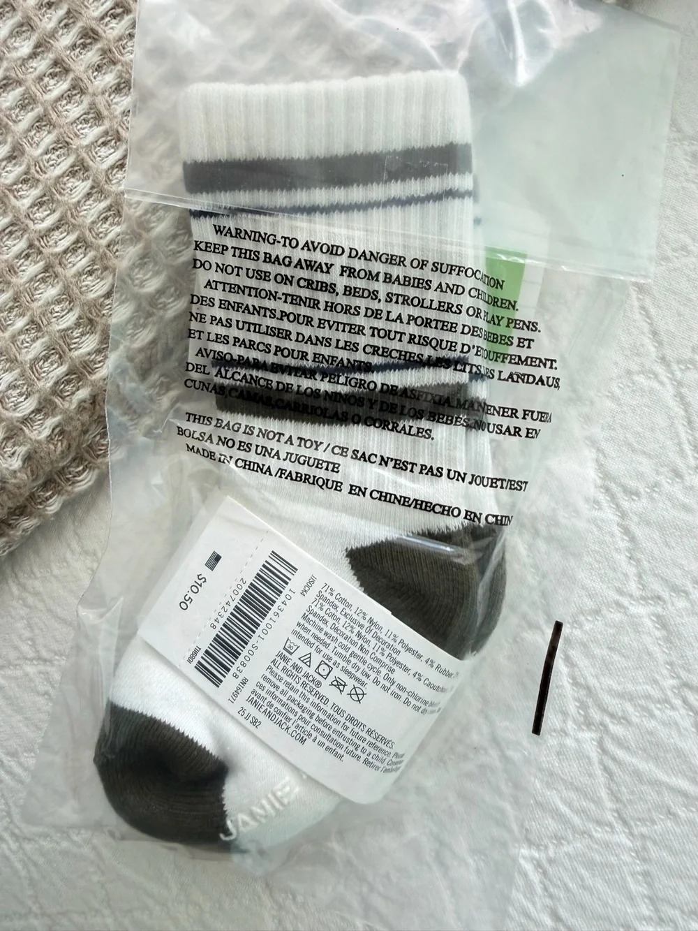 Janie and Jack baby socks with dog 6 to 12 months NWT
